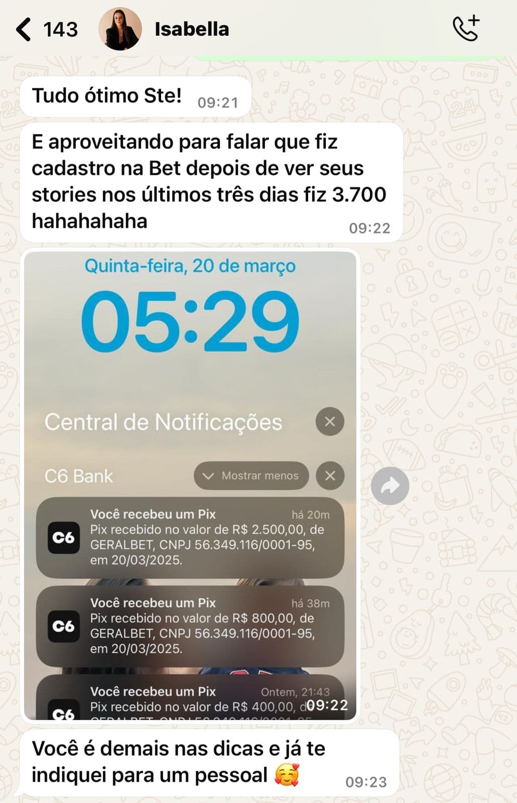 Depoimento real 6 enviado por integrante da comunidade da Sté Aviator