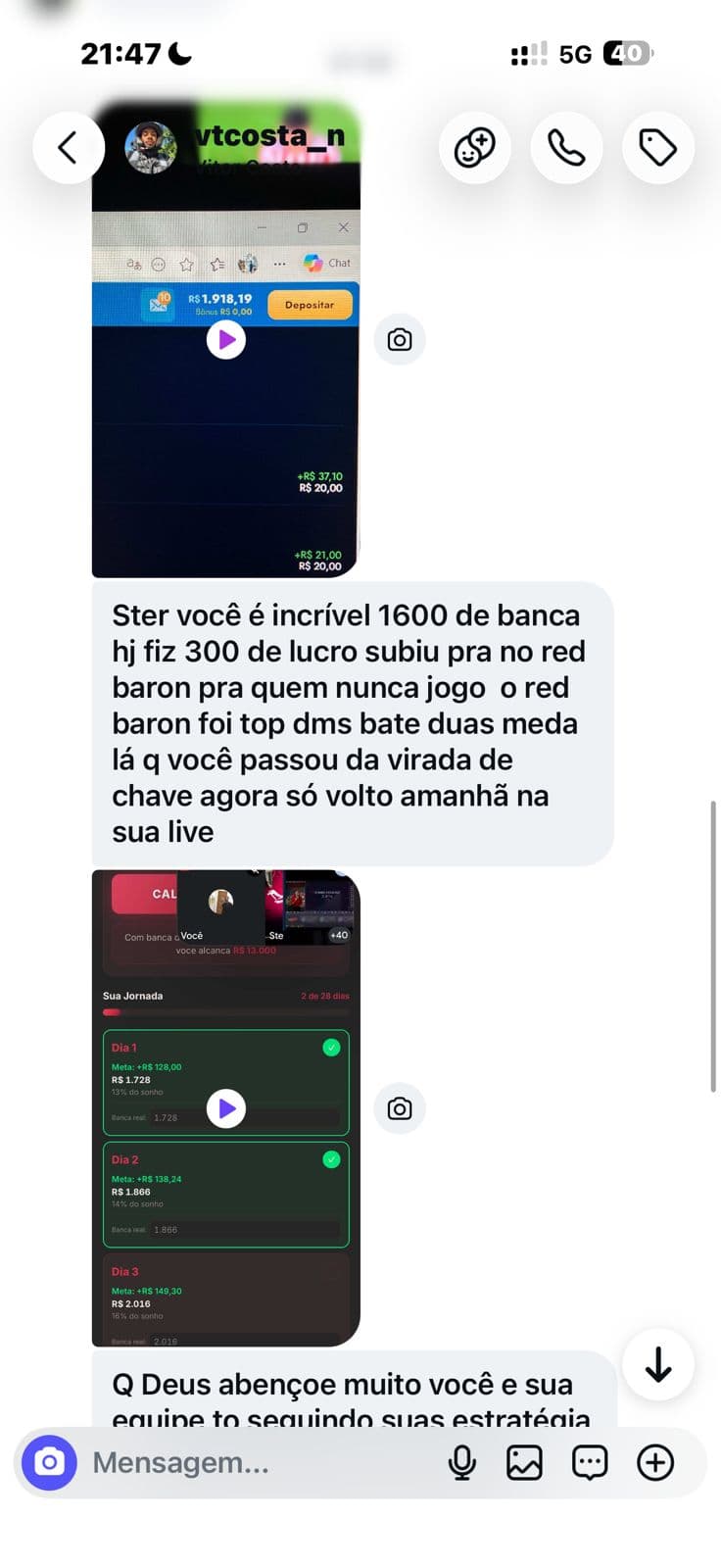 Depoimento real 11 enviado por integrante da comunidade da Sté Aviator