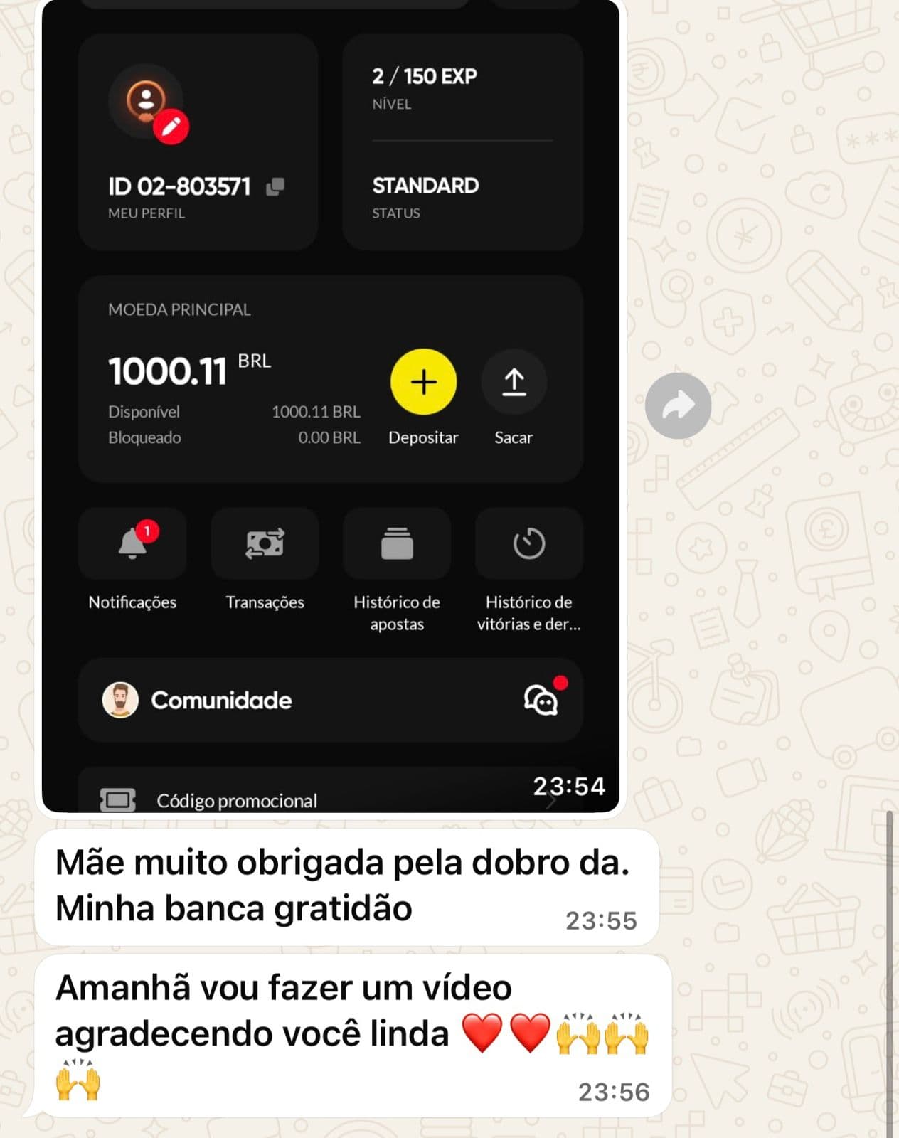 Depoimento real 17 enviado por integrante da comunidade da Sté Aviator
